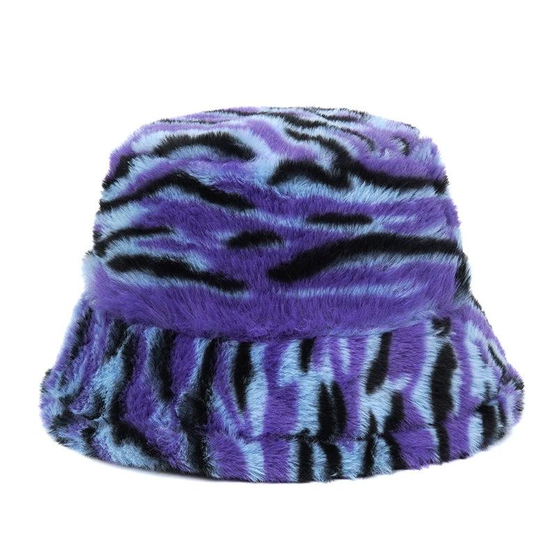 Autumn Winter Panama Hat Women Faux Fur Fisherman Hat Zebra Print Plush Velvet Warm Panama Hat Fisherman Hat Female