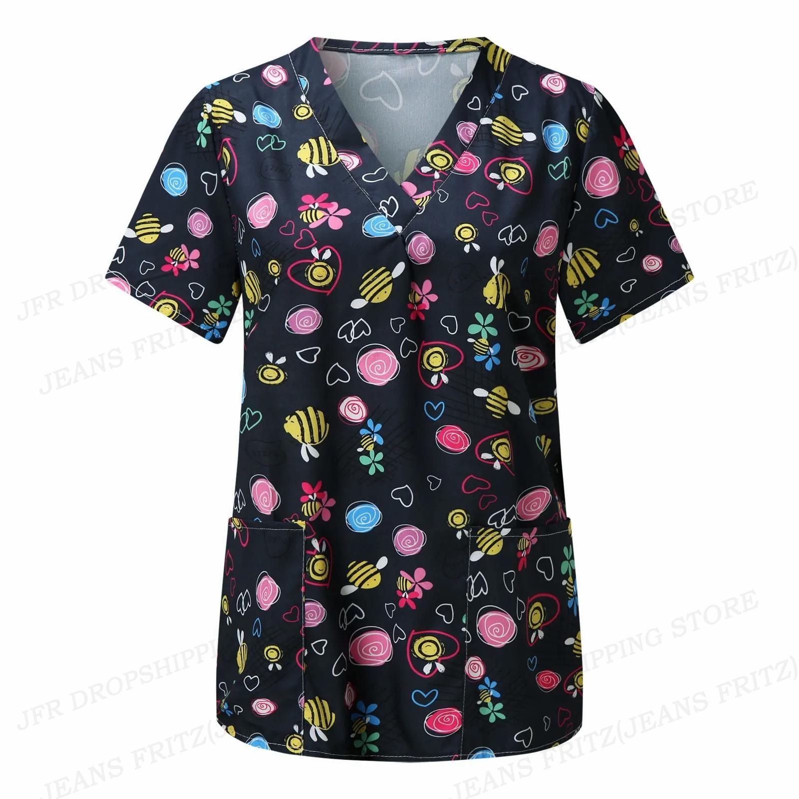 

Фармацевт Стоматолог Ветеринар Униформа Медсестры Животное V-образный вырез Карман Медицинская форма Мультфильм Медсестры Хирургические костюмы Топы Униформа для медсестер M