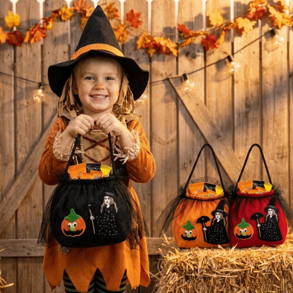 Non-woven Witch Pumpkin Treat Pouch Hand‑held Snack Storage Bag  Trick Or Treat