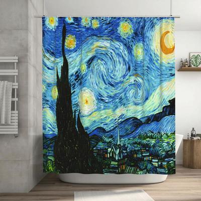 1 Peça Cortina de Chuveiro Artística Inspirada em Van Gogh - Perfeita Para Decoração de Banheiro - Inclui 12 Ganchos