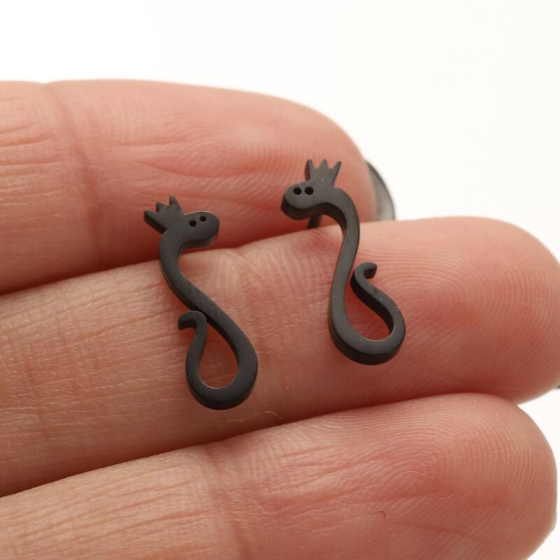 Mini Stainless Steel Cartoon Animal Earrings - Kitten, Deer, Snake, Bee Designs