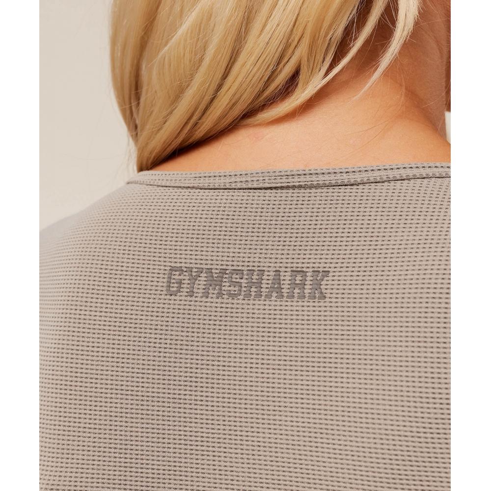 Gymshark Waffle Long Sleeve Top Lifestyle Brown B2c8p Nc0s