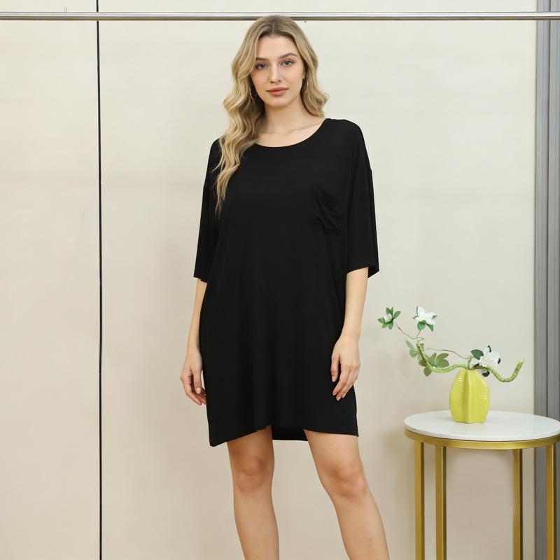 Women's Summer Modal T-Shirt Dress Half Sleeve Tee sleepdress With Pocket Loose Fit Plus Size Lightweight Loungewear Sleep Dress