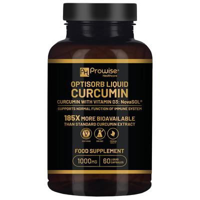 Optisorb Liquid Curcumin with Vitamin D - 60 Liqcaps | 185x Turmeric & Curcumin Bioavailability