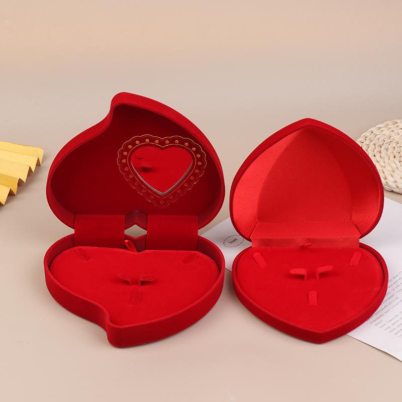 Velvet Heart-Shaped Necklace Pendant Packaging Box Valentine'S Day Engagement Proposal Wedding Ring Box Gift Box Jewelry Case