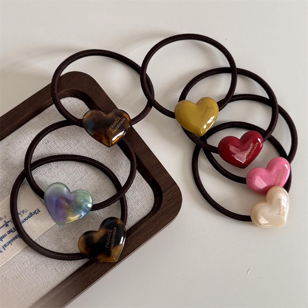 Gold Label Heart-Shaped Acetate Candy Color Hair Tie - High Elasticity, Cute High Ponytail Rubber Band