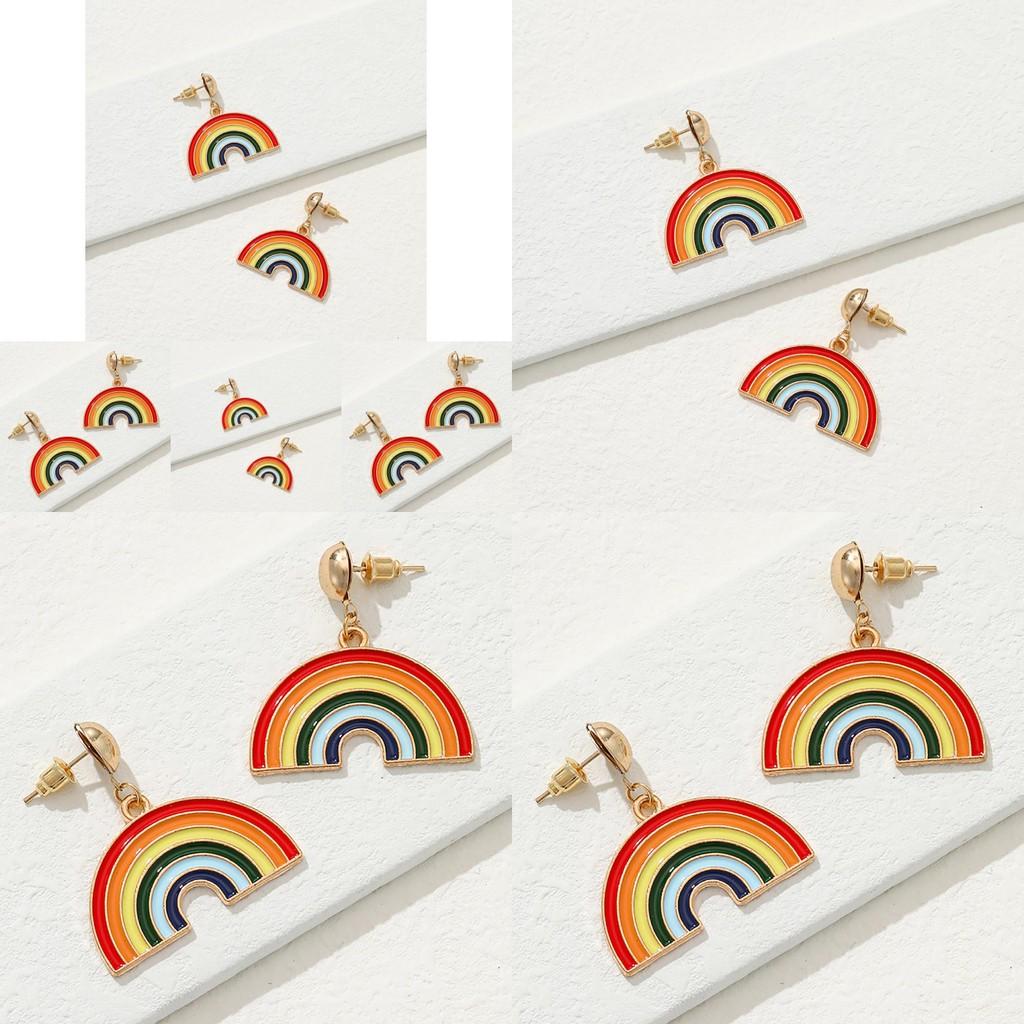 Fashionable Creative Rainbow Geometric Earrings For Women Alloy Material 2022