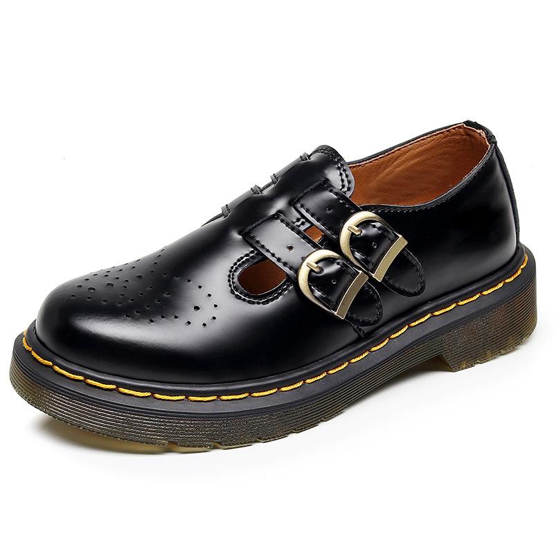 

JA Mary Jane shoes leather low-top, Martin shoes women s British fashion student casual leather shoes 35 чёрный