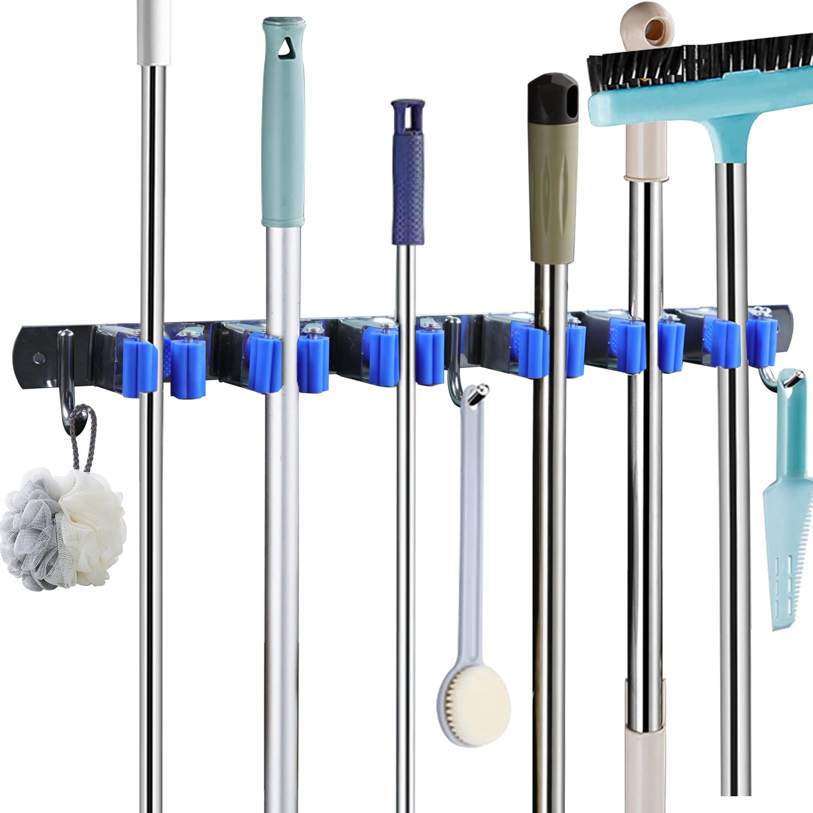 

Mop Hanger Wall Mounted Mop Holder Broom Holder Heavy Stainless Steel Garage Hook Wall Mounted Wiper Storage Holder Cleaning Tool Storage синий
