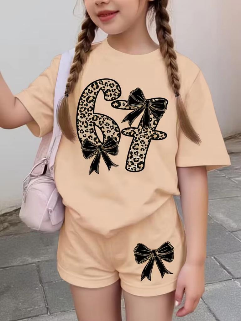 67 Six Seven Girls Clothes Cute Tie-Dye 3D Print Girls Short Sleeve T-Shirt Pants Set Casual Fashion Children's Clothes Tops