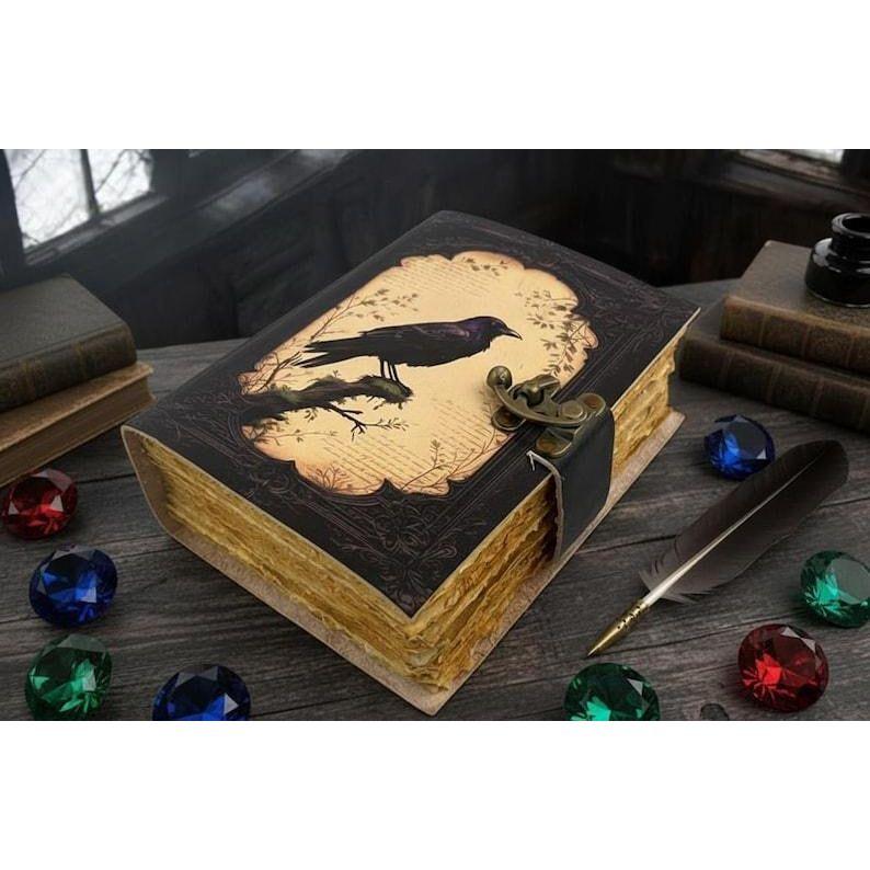 Raven Grimoire: Faux Leather Book of Shadows with Lock
