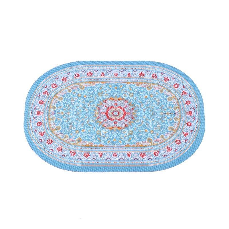 Mini Doll House Floor Decoration Miniature Oval Carpet Turkish Woven Floor Mat 1Pcs синий