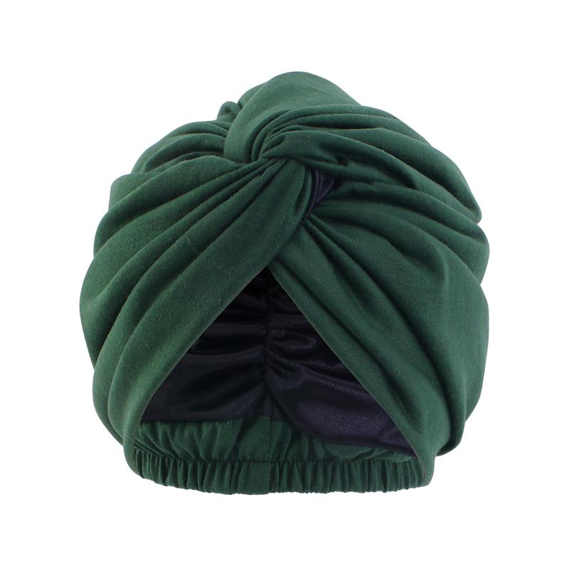 Women Double Layer Satin Linning Stretch Turban Hat Cross Ruffle Chemo Sleep Cap Twist Bandanas Muslim Hijab Headscarf India Hat