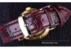 Winner Men's Double-Sided Skeleton Mechanical Watch, Gold Case with Brown/Red Strap.