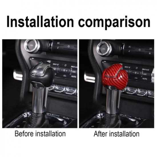 Central Console Gear Shift Knob Head For Ford Mustang 2015- Red Carbon Fiber