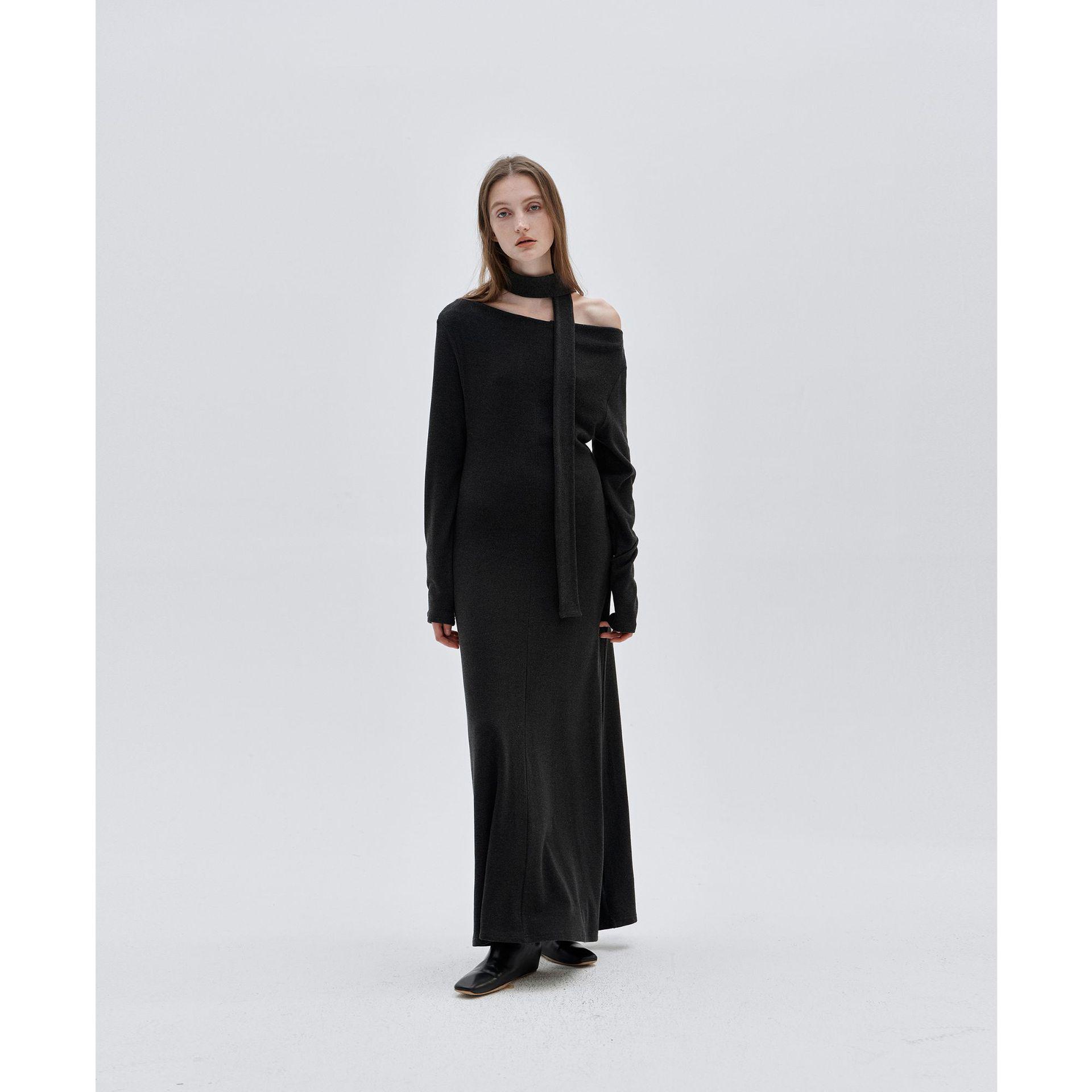 

Текстильная Песня: Зимнее платье на одно плечо во французском стиле для женщин с элегантным шарфом