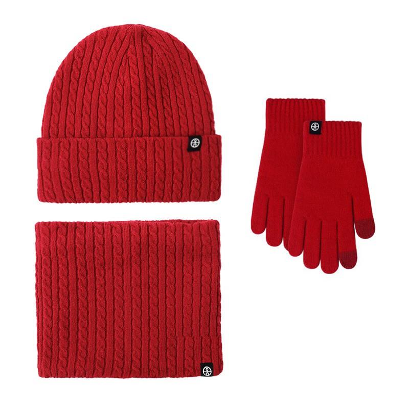 Womens Winter Knitted Set: Warm Fleece-Lined Hat Scarf Gloves 3-Piece Cold Weather