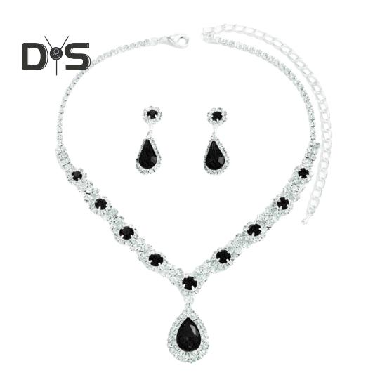 Элегантный свадебный комплект украшений из 2 шт./компл., потрясающее ожерелье в форме капли со стразами, висячие серьги чёрный