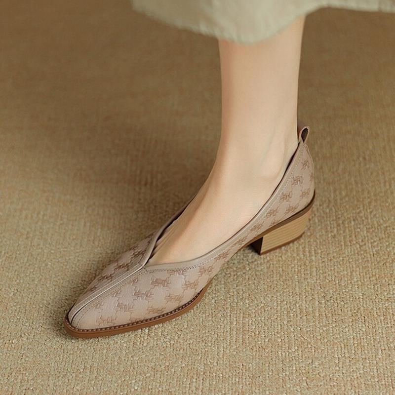 Fashion NEW Spring/Autumn Women Pumps Pointed Toe Chunky Shoes Genuine Leather Shoes for Women Concise Splicing High Heels Slip-on Shoes