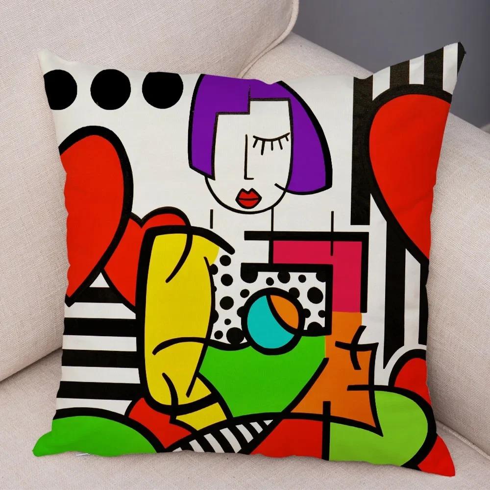 Geometric Cartoon Girl Decorative Pillowcase Living Room Office Ornaments Home Pillowcase