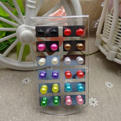 12 Pairs/card Simple Jewelry Imitation Pearl Resin Ball Iron Pin Stud Earrings Multicolor