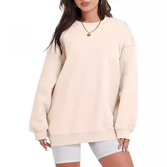 2024 Autumn/Winter Women's Plus Velvet Casual Loose Round Neck Hoodie, European & American Style