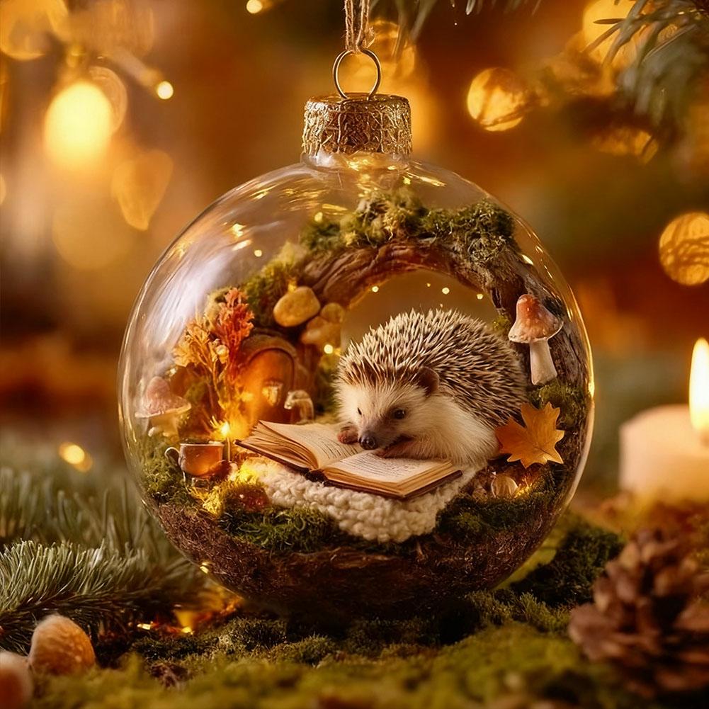 Söt Ekorre Igelkott Julglaspynt Samling Julgranskula Pynt 3D Djurdekoration Höst Vinter Heminredning
