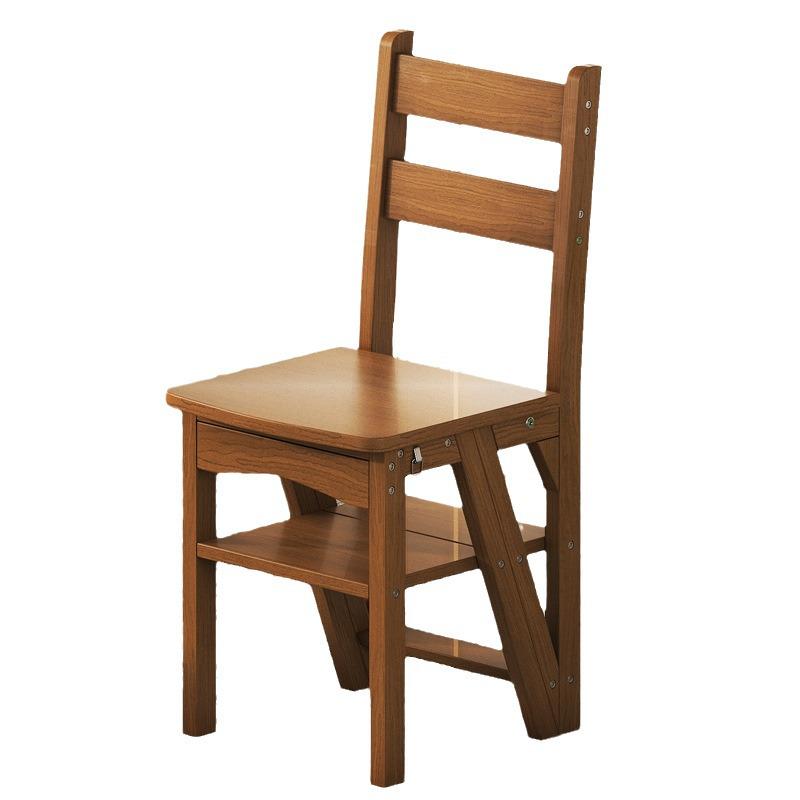 Solid Wood Reversible Three-Step Folding Ladder Stool for Indoor Use