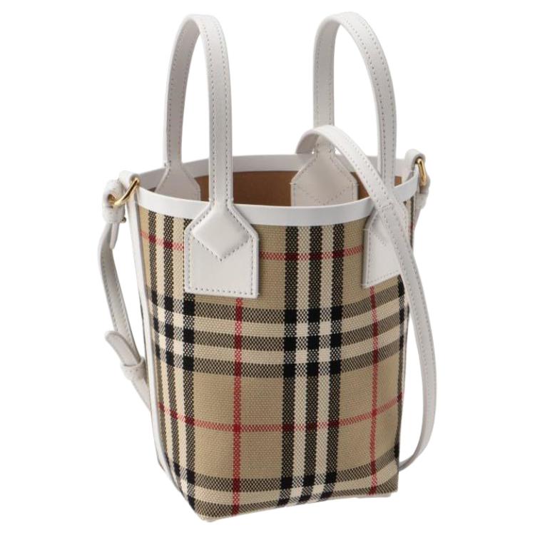 Burberry Vintage Check Bucket Bag Beige White Leather Casual 80723481