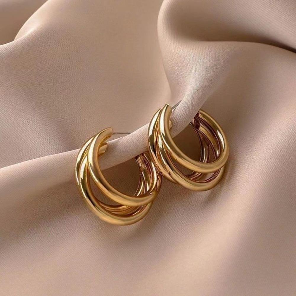 

Elegant Gold Color Circled Hoop Earring for Woman Metal Elegant Vintage Geometric Statement Luxury Earrings Party Jewelry Gifts золотистий