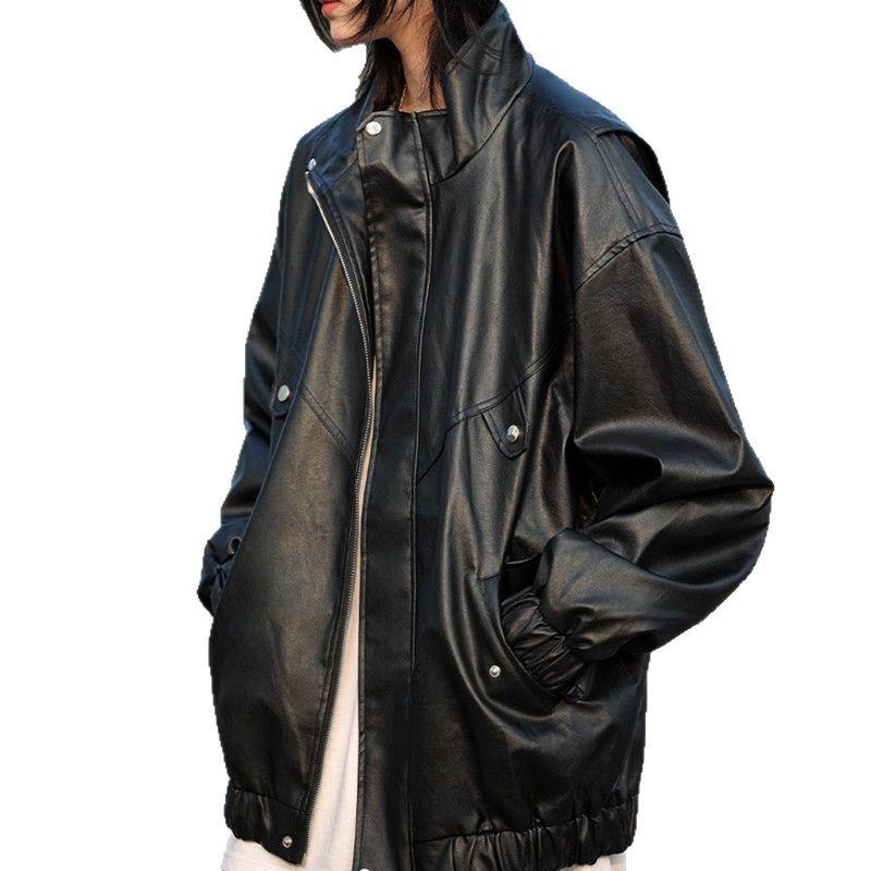 2025 Unisex Retro High Street Leather Jacket: Stand-up Collar, Versatile, Casual, Rebelliously Stylish for Spring and Autumn.