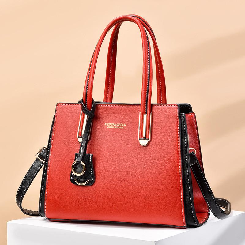 Elegant Pu Leather Mom Tote Bag Spacious Crossbody Handbag Stylish Colorblock Design