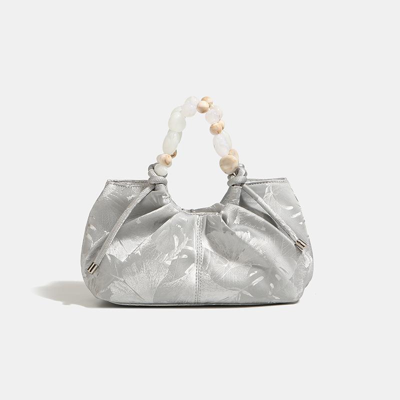 2024 Summer New Niche High-End New Chinese Style Pleated Cloud Bag Beaded Fashionable Exquisite Handbag