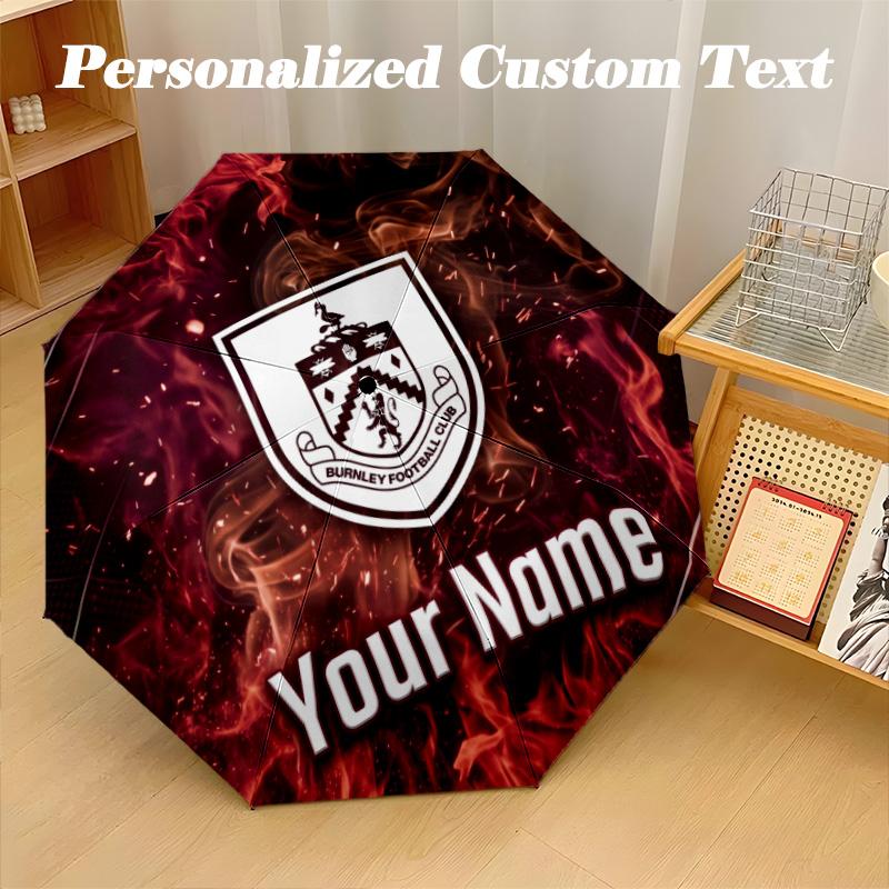 8 Rib Auto Folding Umbrella Burnley Football Print Custom Name Text Portable Rain Gear