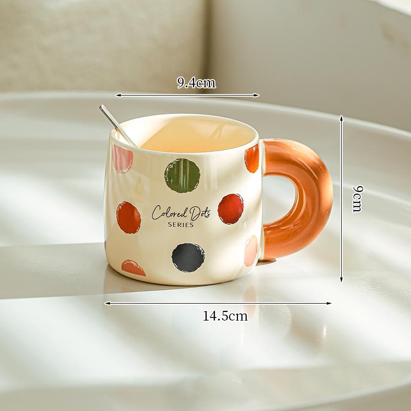 Keramikbecher mit hohem Schönheitswert und Polka-Dot-Muster, Heim-Trinkwasserbecher, Haferflocken-Frühstückstasse, Großvolumige Paar-Büro-Kaffeetassen