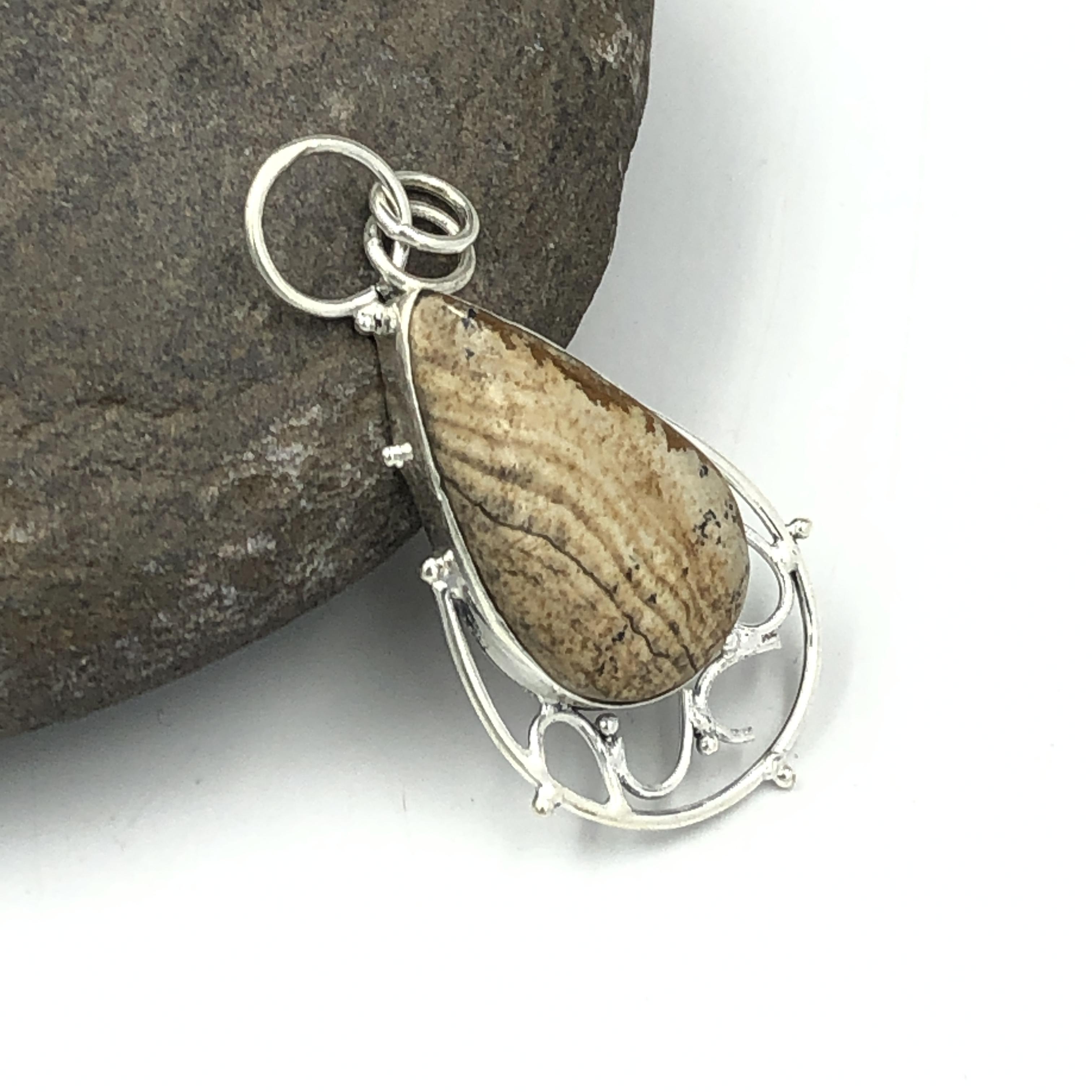 Натуральный Камень Яшма Картина Ювелирное Изделие из Серебра 925 Пробы Кулон 2,04  AJP-148