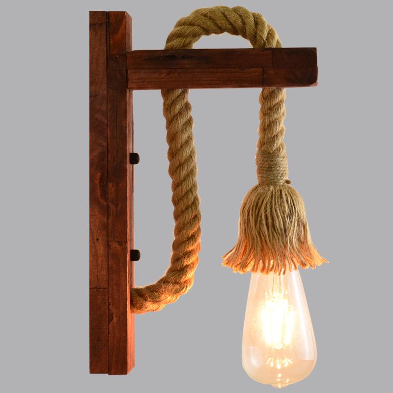 

American Country Solid Wood Retro Wall Lamp - Single Head, Industrial Style for Living Room, Dining Room, or Bar Without Bulb