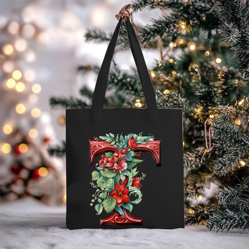 Christmas letter flower print niche trend tote bag shoulder bag