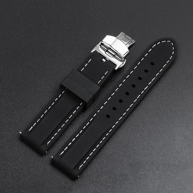18mm 20mm 22mm 24mm Watch Band Strap Sport Rubber Silicone Watchband Stainless Steel Butterfly Buckle Watch Accessories