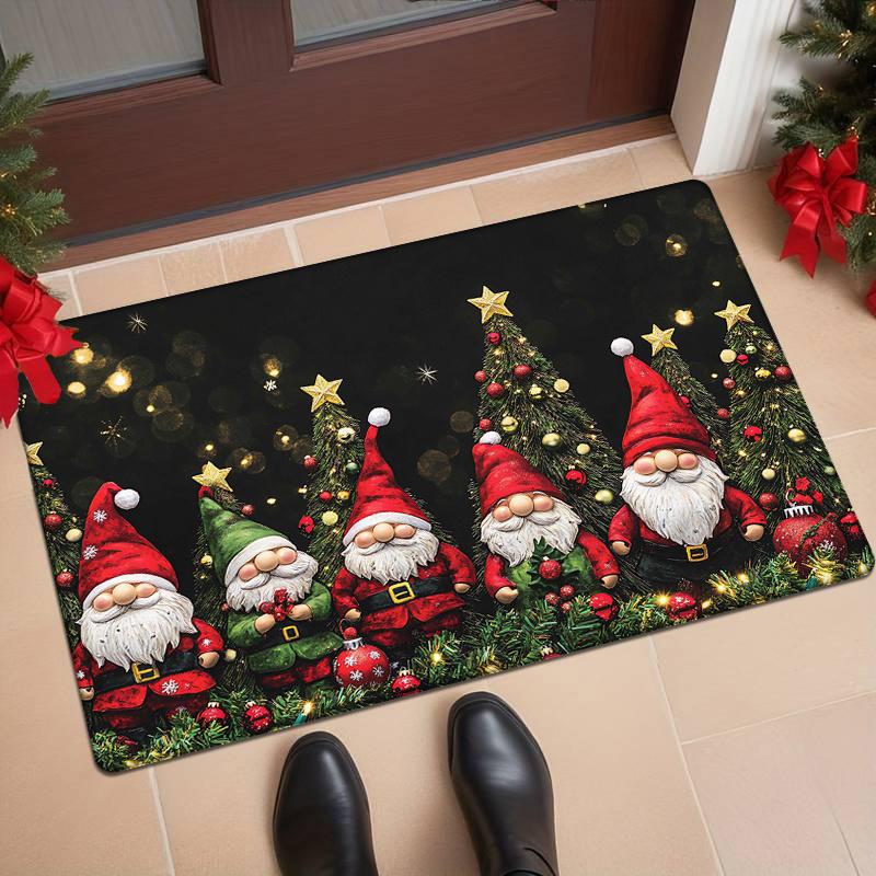 Flannel Thickness 0.47inch - 1pc New Christmas Character Welcome Doormat, Holiday Decorative Printed Non-Slip Absorbent Mat Area
