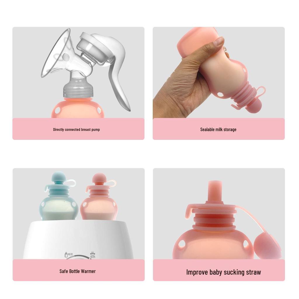 Reusable Silicone Milk Storage Bags for Breast Milk & Fruit Puree – 150ml, Freezer-Safe for Baby Bottles and Cereal.