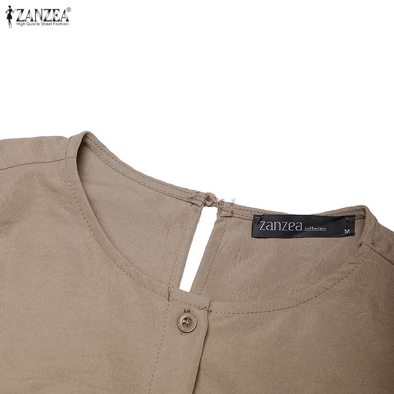 ZANZEA Damen Freizeit Patchwork Kleid mit langen Ärmeln, Fake-Zweiteiler, locker