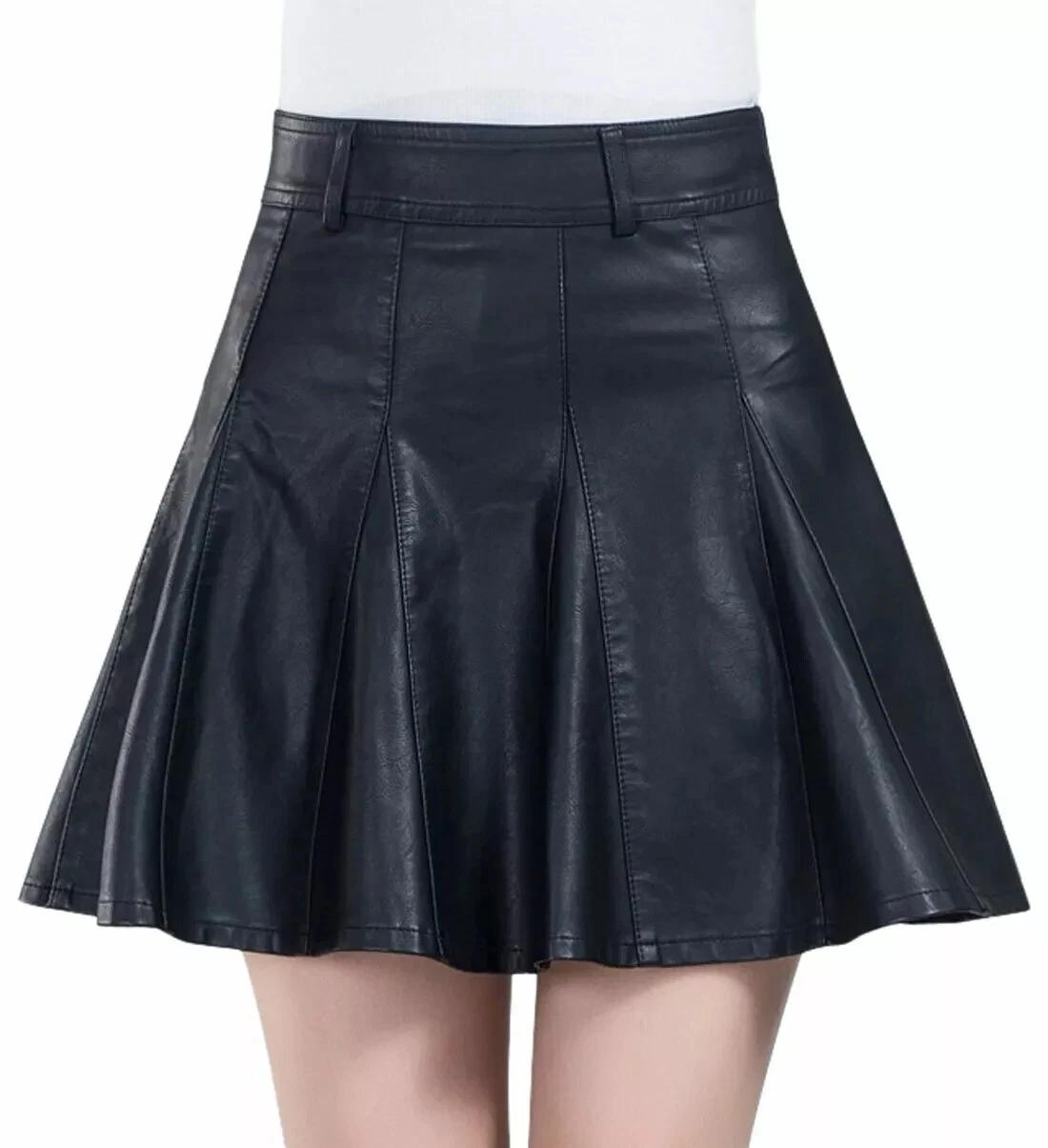 

HOT Women Skirt Black Stylish Handmade Leather Genuine Lambskin Flare Fashion 3XL чёрный