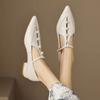 Xiaoxiangfeng Pointed Flat-bottomed Pearl Mary Jane Shoes Women's Niche Hollow Thong Belt Thick-heeled Low-heeled Shoes Single Shoes