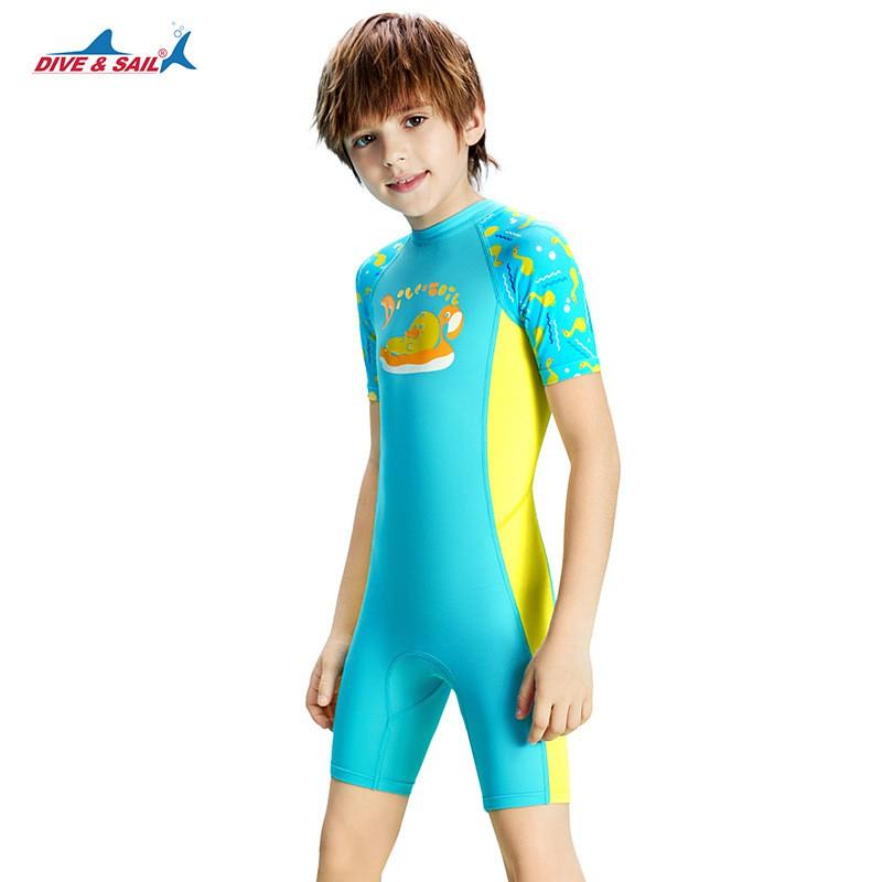Boys Swimwear One-Piece Short Sleeve Rash Guard UV Protection Quick Dry Swimsuit Swimming Training Snorkeling