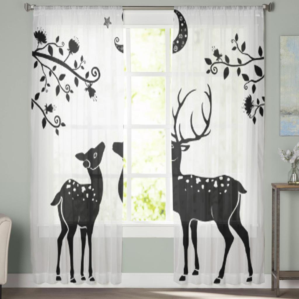 Deer Under The Moon Sheer Curtains For Bedroom Living Room Tulle Curtains For Kitchen Window Voile Curtains