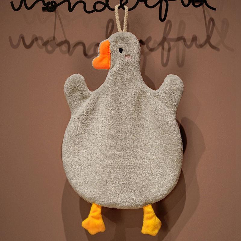 Hanging Coral Fleece Hand Towel Cartoon Animal Absorbent Kitchen Bathroom Washcloth Cute Goose Children Home Towels