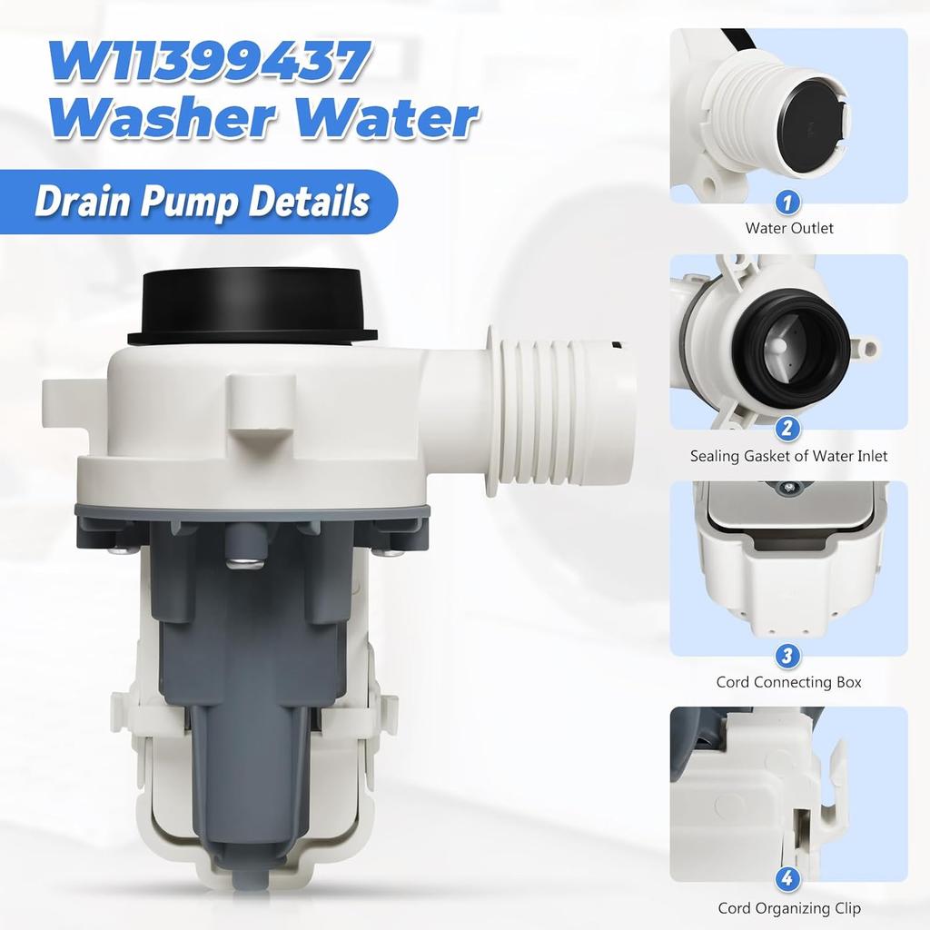 W11399437 Washing Machine Water Drain Pump Replacement Compatible with Maytag Whirlpool Kenmore Crosley Washer Replace Part Numbers W11399437