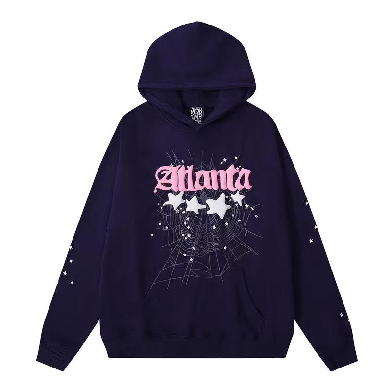 Unisex Loose Fit Two Piece Tracksuit Long Sleeve Hoodie Elastic Waist Sweatpants Spider Rhinestone Print Streetwear Matching Outfit Set