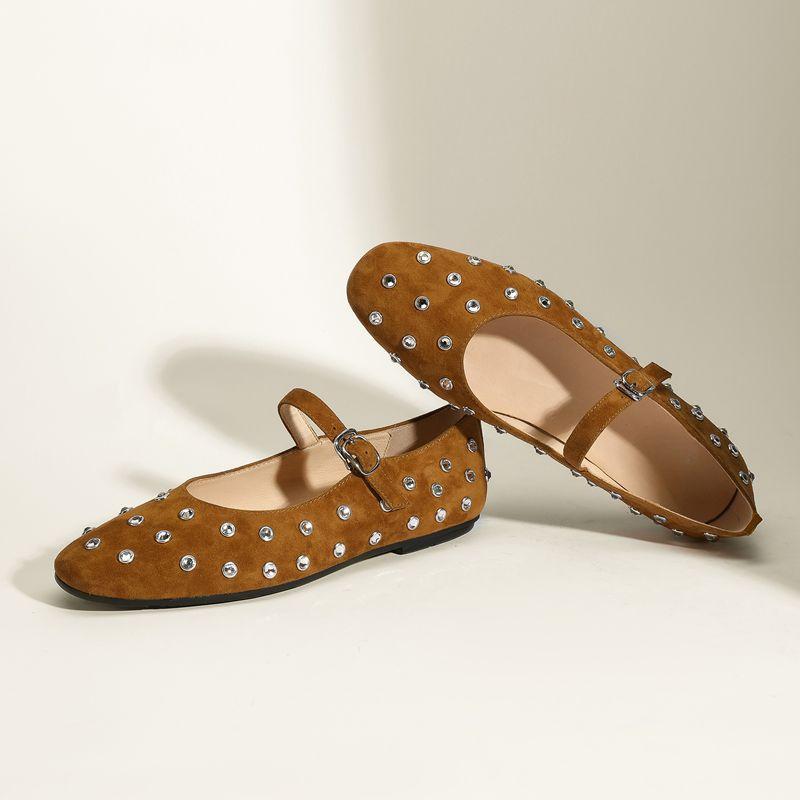 Fashion Fashion Rhinestones Rivets Studded Women Ballet Flats Comfortable Soft Soles Mary Jeans Walking Lazy Loafers Casual Girls Shoes